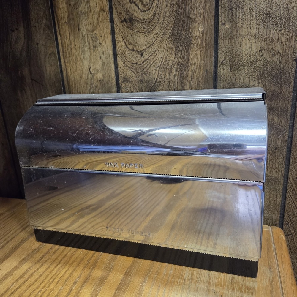 MCM Chrome Kitchen Dispenser Wax Paper, Aluminum Foil, Saran Wrap Vintage